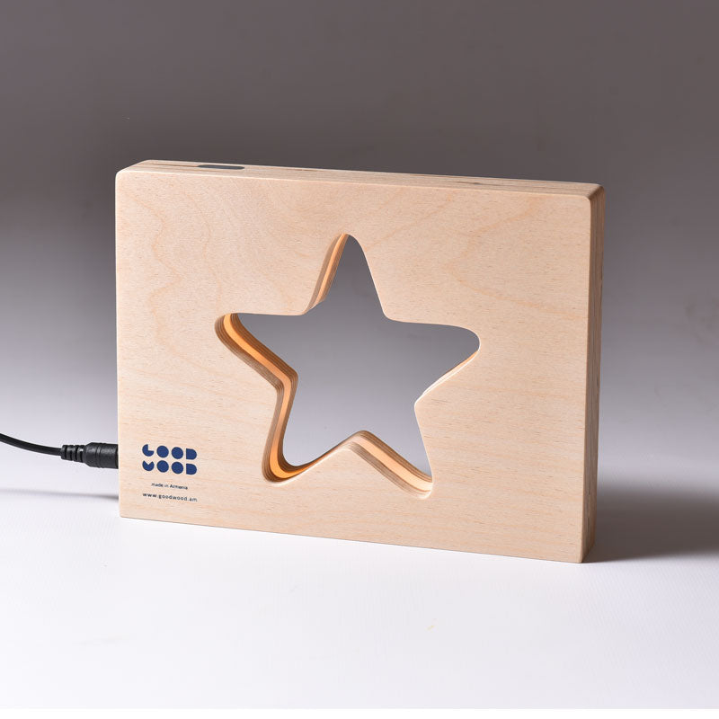 Looys Star Wooden LED Night Light, Touch Dimmer, Warm White