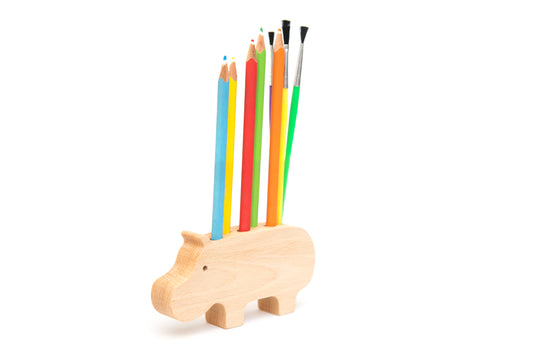 Wooden Pen Holder (Hippo)