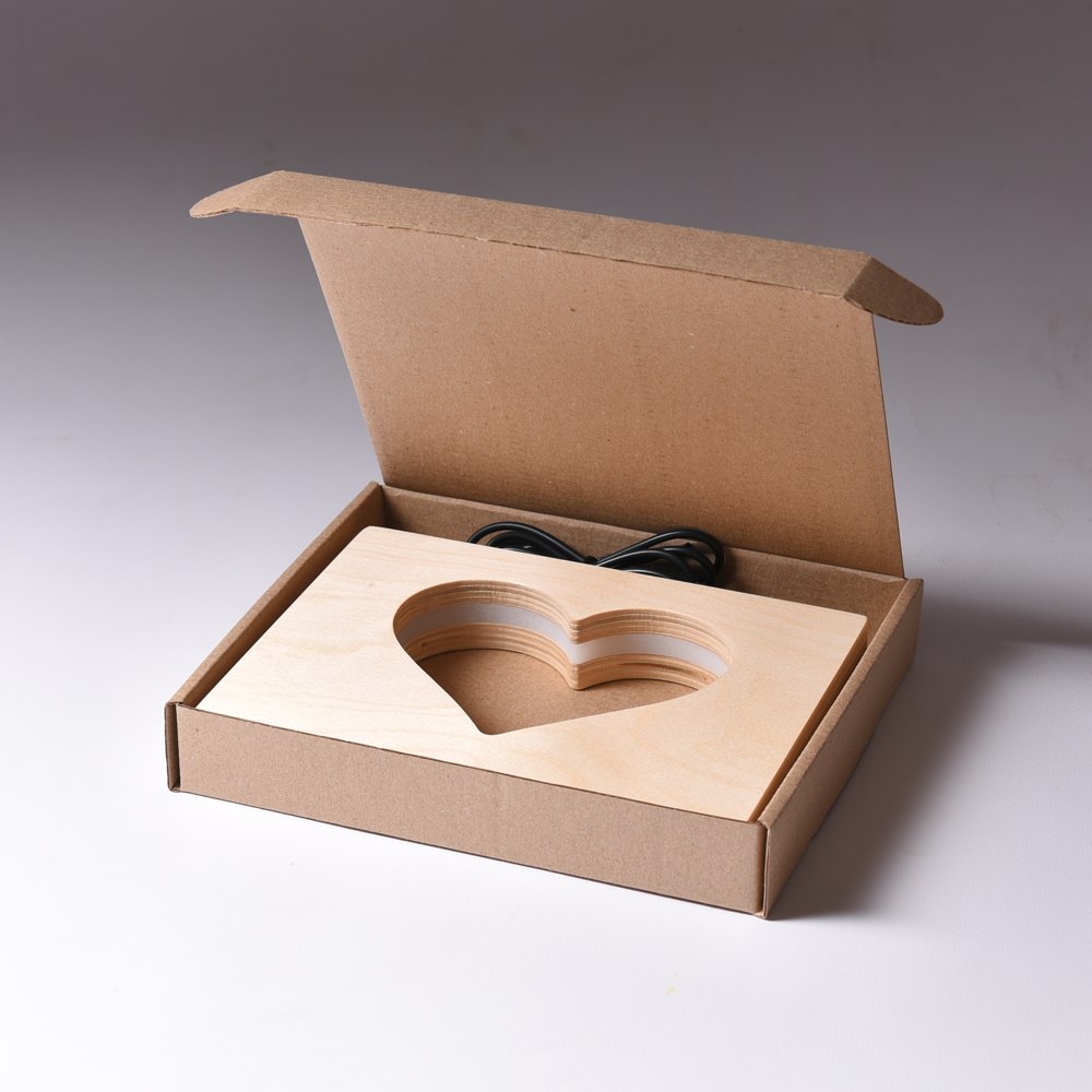 Looys Heart Wooden LED Night Light, Touch Dimmer, Warm White